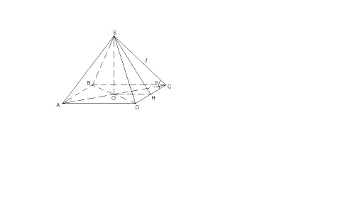 Боковое ребро правильной четырехугольной пирамиды равно l и образует с ребром основания пирамиды уго