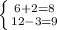 \left \{ {{6+2=8} \atop {12-3=9}} \right.