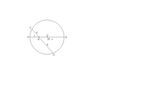 Диаметр ав пересекает хорду cd в точке м. найдите отрезки на которые точка м делит ав, если радиус=1