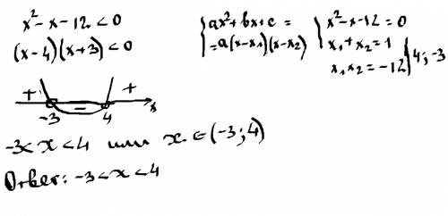 Решите неравенство х в квадрате - х-12 меньше 0