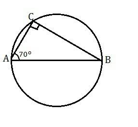 На окружности с диаметром ав взята точка с. угол сав=70 градусов. найти угол сва и асв.