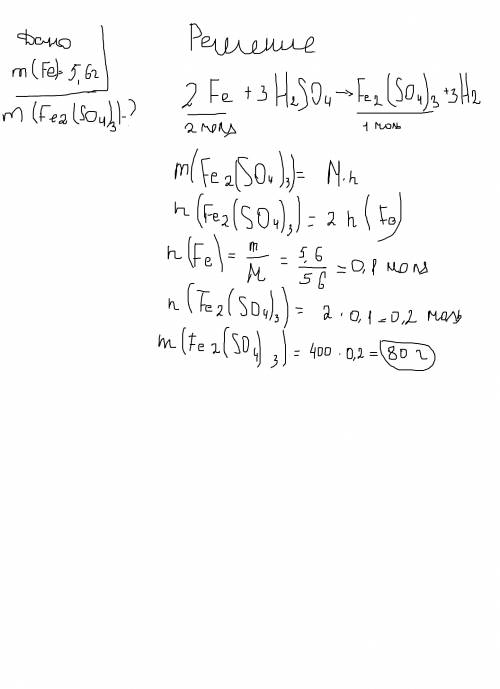Вычислите массу соли, которая образуется при взаимодействии 5,6г. железа с серной кислотой .