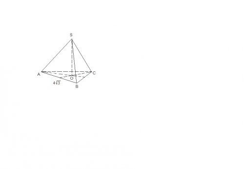 Вправильной треугольной пирамиде сторона основания равна 4 корня из 3 см, а плоский угол при вершине