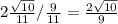 2\frac{\sqrt{10}}{11}/\frac{9}{11}=\frac{2\sqrt{10}}{9}