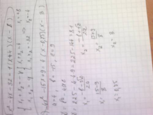 1. разложите на многочлен квадратный трехчлен: 1)х^2-4х-32 2)4х^2-15х+9