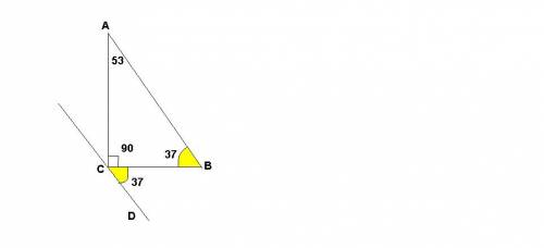 Через вершину прямого угла с треугольника abc проведена прямая cd параллельно стороне ab , угол dcb 