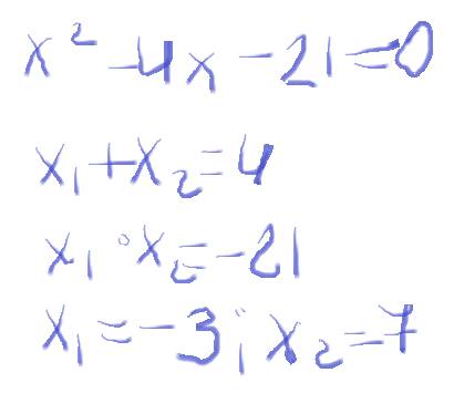 Найдите корни уравнения: x во второй степени -4x-21=0