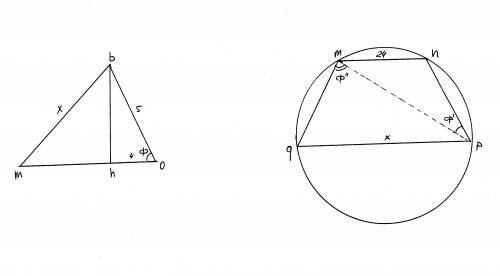 1)в треугольнике mbo построена высота bh длина bo равна 5 oh равна 4. радисус окружности описанный о
