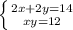 \left \{ {{2x+2y=14} \atop {xy=12}} \right.