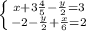 \left \{ {{x+3\frac{4}{5}-\frac{y}{2}=3} \atop {-2-\frac{y}{2}+\frac{x}{6}=2}} \right.