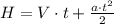 H = V\cdot t + \frac{a\cdot t^{2}}{2}