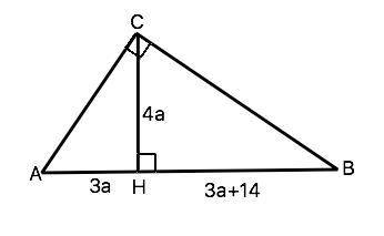 Катеты треугольника относятся как 3: 4, а высота делит гипотенузу на отрезки, разница между которыми