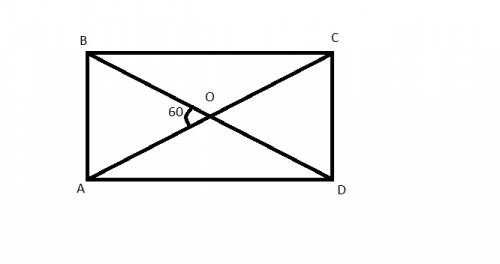 Угол между диагоналями прямоугольника равен 60 градусов, длина диагонали - 10 см. найти длину больше