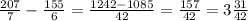 \frac{207}{7}-\frac{155}{6}=\frac{1242-1085}{42}=\frac{157}{42}=3\frac{31}{42}