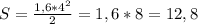S=\frac{1,6*4^2}{2}=1,6*8=12,8