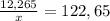  \frac{12,265}{x} =122,65