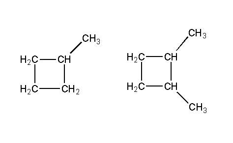 Напишите структурные формулы следующих соединений: а) метилциклобутана; б) 1,2-диметилциклобутана