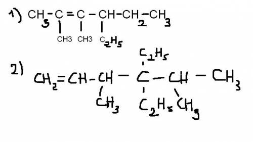 Напишите структурные формулы: 1) 2,3-диметил-4-этилгексен-2 2) 3,5-диметил-4,4-диэтилгексен-1