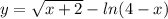 y=\sqrt{x+2}-ln(4-x)