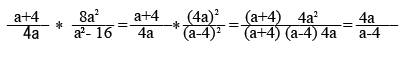 Выполнить действия а) в числители а+4 в знаменателе 4а умножить на в числители 8а в квадрате в знаме