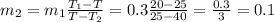 m_2 = m_1 \frac{T_1 - T}{T-T_2}=0.3 \frac{20-25}{25-40}=\frac{0.3}{3}=0.1