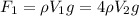 F_{1}=\rho V_{1}g=4\rho V_{2}g