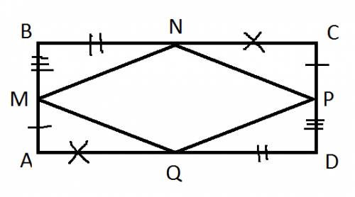 На сторонах ав вс сd da четырёхугольника авсd отмечены соответственно точки mnpq так,что ам=ср bn=dq