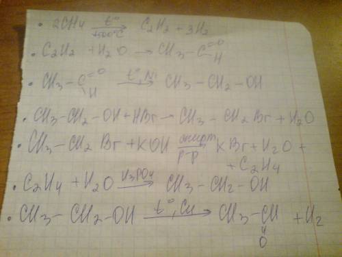 Cоставьте уравнения реакции, при которых можно осуществить данное превращение ch4 - c2h2 - ch3-c=o-h