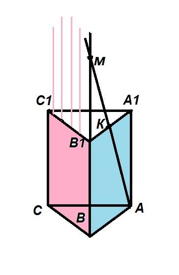 Точка k — середина ребра a1b1 призмы abca1b1c1. докажите, что в плоскости всс1 не существует прямой,