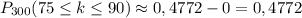 P_{300}(75 \leq k \leq 90)\approx 0,4772-0=0,4772