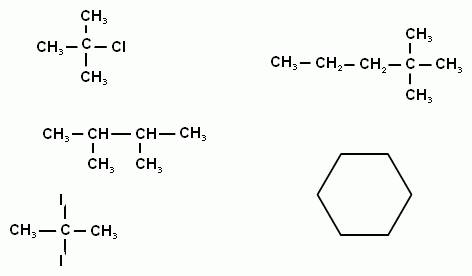 Нипишите структурные формулы перечисленных ниже соединений : а) (сh3)3ccl ; б) ch3ch(ch3)ch(ch3)2 ; 