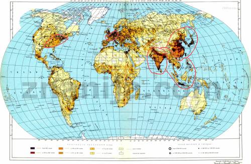 Вкаких регионах земного шара наибольшая плотность населения и чему она равна