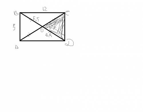 Диагонали прямоугольника abcd пересекаются в точке о.найдите периметр треугольника cod,если ab=5,bc=
