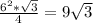 \frac{6^2*\sqrt{3}}{4}=9\sqrt{3}