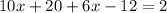 10x+20+6x-12=2