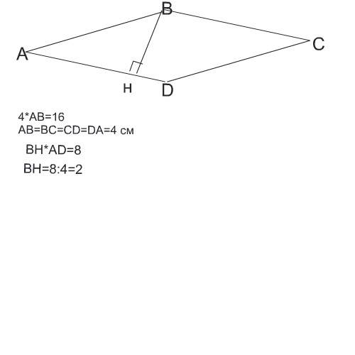 Дано- abcd- ромб p=16 см s=8 см найти все углы