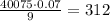 \frac{40075\cdot0.07}{9}=312