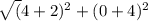 \sqrt(4+2)^{2}+(0+4)^{2}