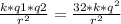 \frac{k*q1*q2}{r^{2}}= \frac{32*k*q^{2}}{r^{2}}