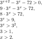 3^{x+2}-3^x-720, \\ 9\cdot3^x-3^x72, \\ 8\cdot3^x72, \\ 3^x9, \\ 3^x3^2, \\ 31, \\ x2. 