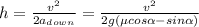 h=\frac{v^2}{2a_{down}}=\frac {v^2}{2g(\mu cos\alpha-sin\alpha)}