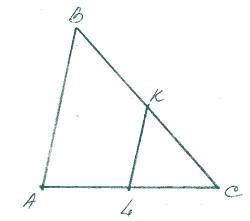 Через середину наибольшей стороны треугольника проведена прямая, отсекающая от него треугольник, под