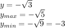 y=-\sqrt{3}\\y_{max}=-\sqrt{5}\\y_{min}=-\sqrt{9}=-3