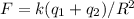 F=k(q_{1}+q_{2})/R^{2}