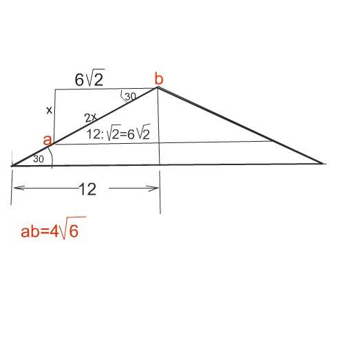 Основание равнобедренного треугольника имеет длину 24. прямая, параллельная основанию, делит площадь
