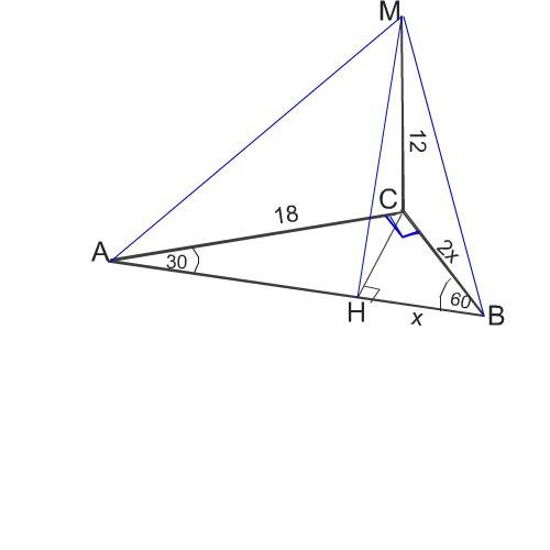 Решить : в треугольнике авс угол с прямой, а угол а=30 градусов. через точку с проведена прямая см, 