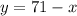 y=71-x