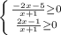 \left \{ {{\frac{-2x-5}{x+1} \geq 0} \atop {\frac{2x-1}{x+1} \geq 0}} \right.