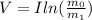 V = Iln (\frac {m_{0}} {m_{1}})