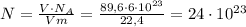 N=\frac{V\cdot{N_A}}{Vm}=\frac{89,6\cdot{6\cdot{10^{23}}}}{22,4}=24\cdot10^{23}